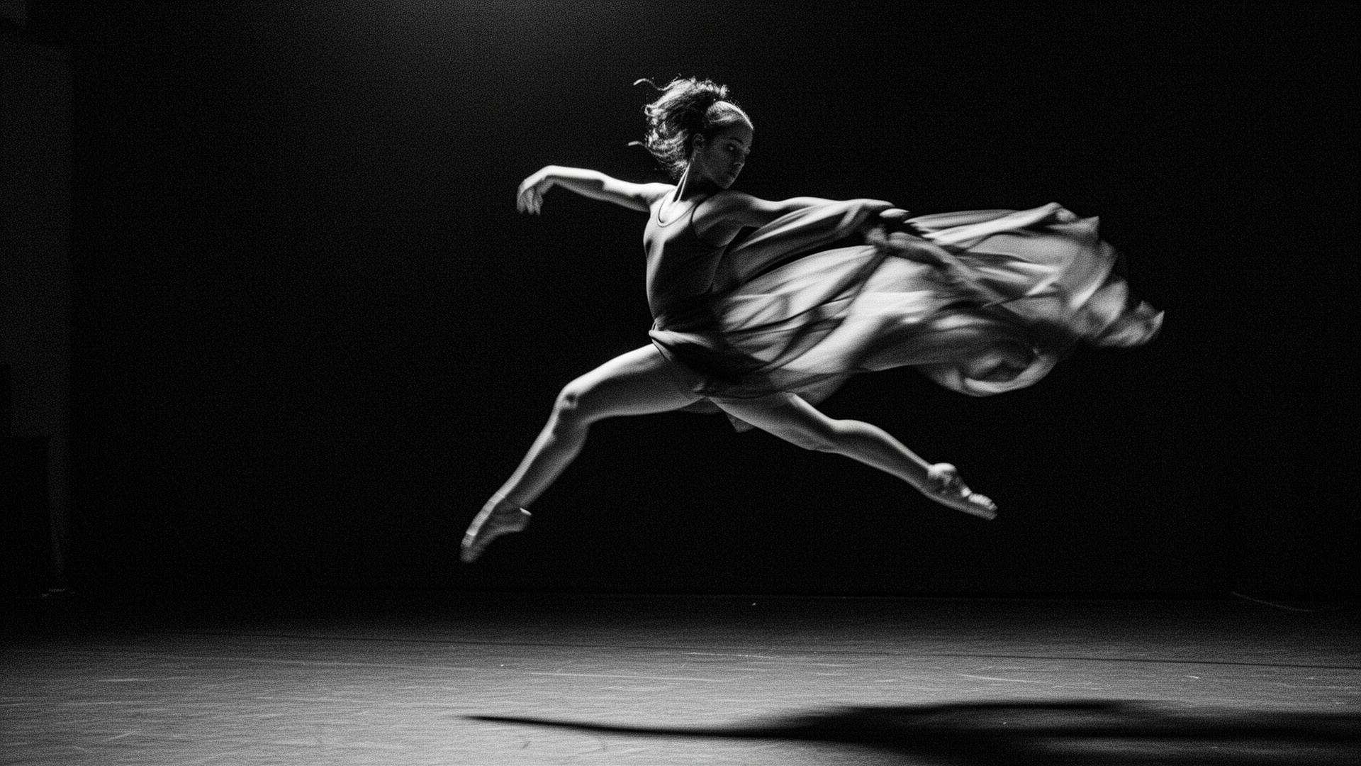 Kamryn Funk mid-leap, dramatic studio lighting